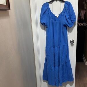 Lilly Pulitzer Blue Midi Dress with Puff Sleeves